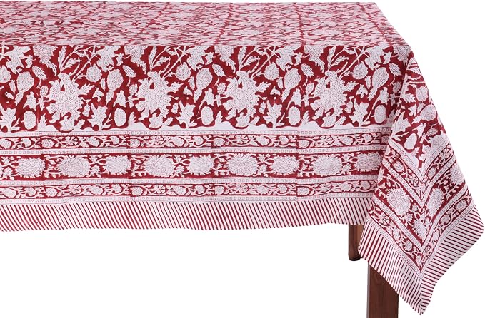 ATOSII Meraki Red 100% Cotton Tablecloth, Handblock Print Rectangle Table Cover for Kitchen Dining I Tabletop Linen I Parties, Thanksgiving, Christmas, Wedding, Fall Table Cloth 60 X 90 Inches