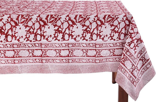 ATOSII Meraki Red 100% Cotton Tablecloth, Handblock Print Rectangle Table Cover for Kitchen Dining I Tabletop Linen I Parties, Thanksgiving, Christmas, Wedding, Fall Table Cloth 60 X 90 Inches
