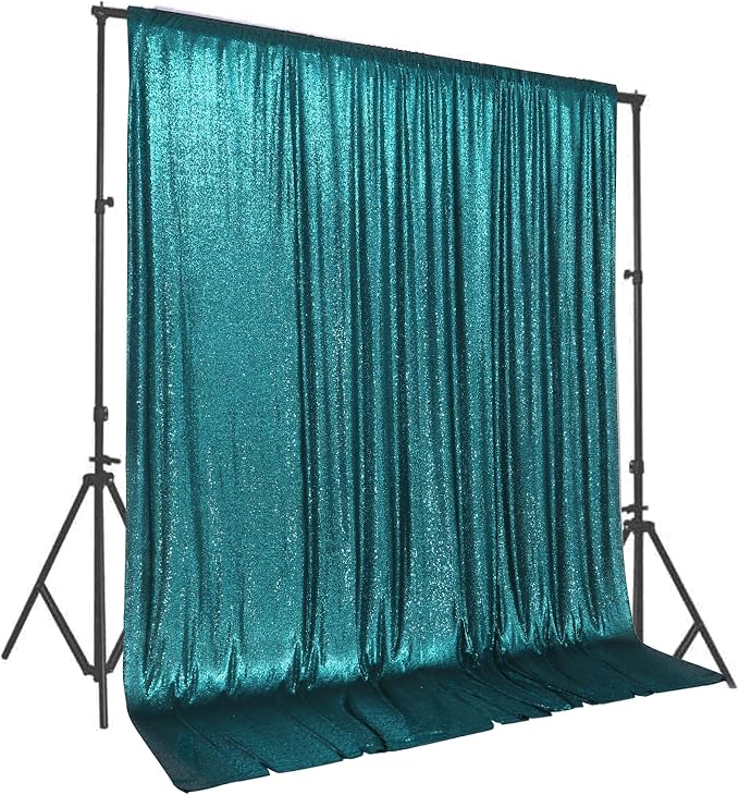 PartyDelight Teal Sequin Backdrop 10x10ft 4 Inch Rod Pocket | Dense 3mm sequins on mesh backing with 4 inch rod pocket for large wedding walls group photos stages and reception displays