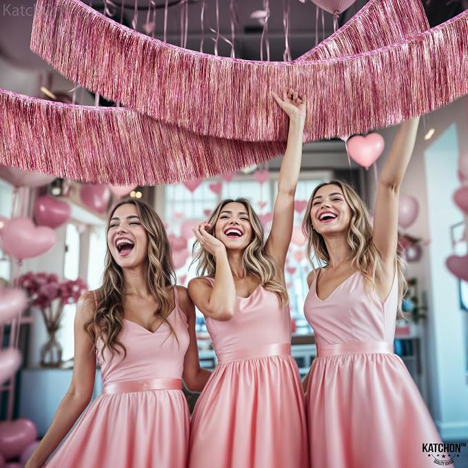 KatchOn, XtraLarge Pink Fringe Banner - 6.5 Ft,Pack of 2 | Fringe Garland, Pink Streamers for Birthday,Gender Reveal, Bachelorette Party Decorations | Flamingo Party Decorations