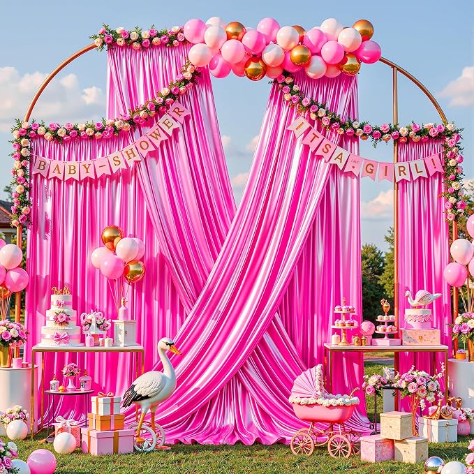 Hot Pink Glitter Backdrop Curtains - 20x12FT Satin Photo Backdrop, Wrinkle-Free Shimmer Back Drop Cloth Shiny Drapes for Photobooth Wedding Birthday Parties Photoshoot Background Decorations