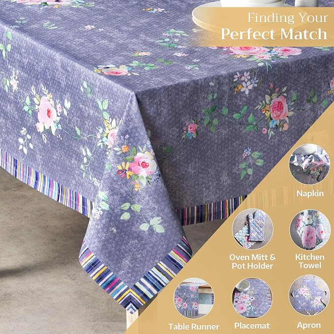 Maison d' Hermine Table Cloth Rectangle Table 100% Cotton 60 x 120 Inches Tablecloth Reusable Decorative for Dining Kitchen Room Party Home Hotel Spring Summer - Sweet Rose Lavender - Country Garden