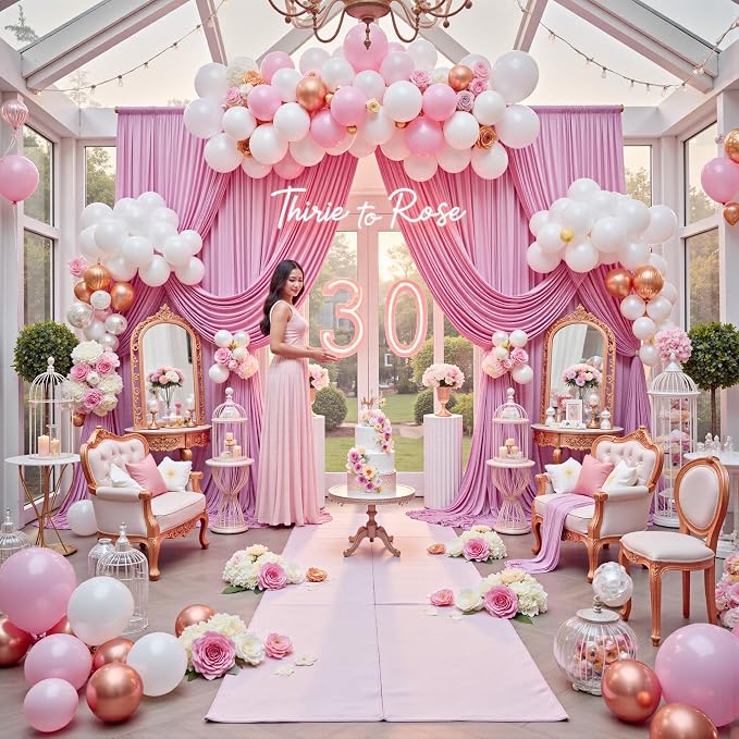 50ft x 12ft Wrinkle Free Pink Backdrop Curtains for Parties, 10 Panels 12FT Long Photo Backdrop Drapes Silky Back Drop Cloth for Wedding Birthday Photography Background Decor