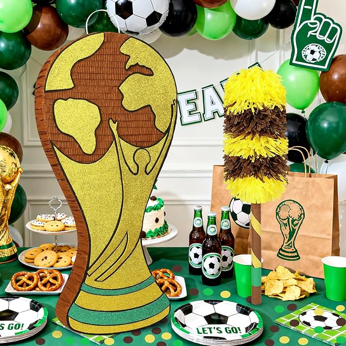 25" World Cup Trophy Piñata - Large Gold Champion Cup Pinata with Stick, Blindfold & Confetti - Soccer Theme Birthday Decorations, Sports Party Supplies for Boys Kids & Adults Victory Celebration