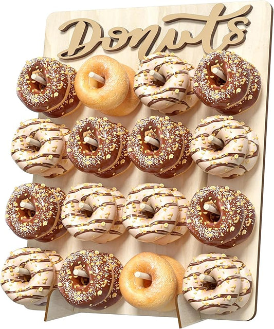 Donut Wall Display Stand, Wooden Doughnut Holder Display 16 Donuts, Donut Holder Board for Donut Grow Up Party, Birthday, Wedding, Baby Shower, Donut Party Decorations (Natural)