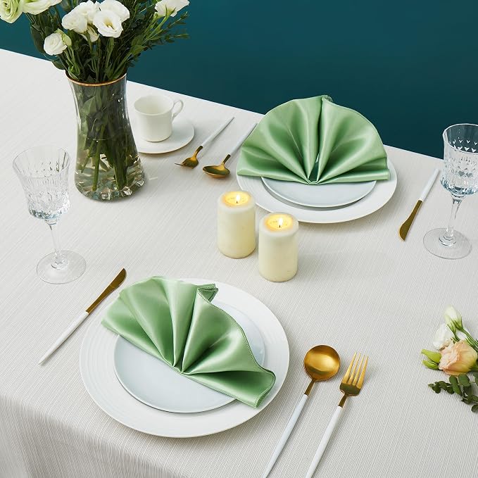 50 Pack Square Satin Dinner Napkins, 20x20 Inches Silky Soft Smooth Table Cloth Napkins for Restaurant Weddings Banquet Party Decoration, Sage Green