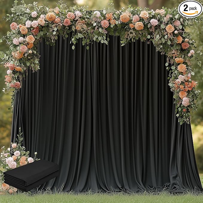 Wokceer Black Backdrop Curtain for Wedding Parties 2 Pack 10x10FT Wedding Curtains Photo Backdrop Drapes Polyester for Photoshoot Baby Shower Birthday Party Curtains Background 4 Panels 5x10FT