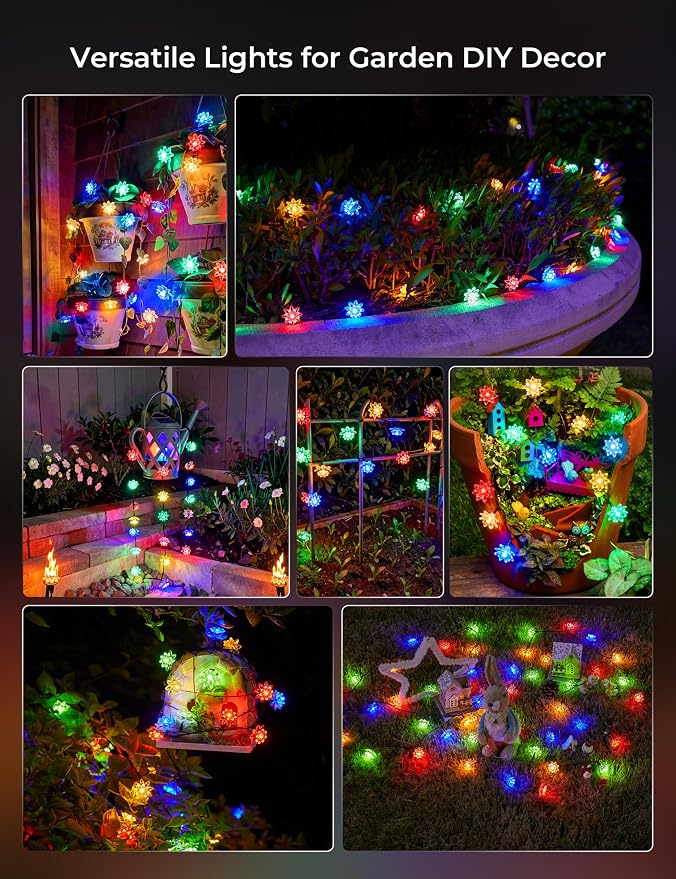 Brightown 50 LED Flower Solar String Lights Outdoor Waterproof, Multicolor Solar Powered Fairy Lights with 8 Lighting Modes for Garden Fence Yard Patio Christmas Tree Party Wedding Decor