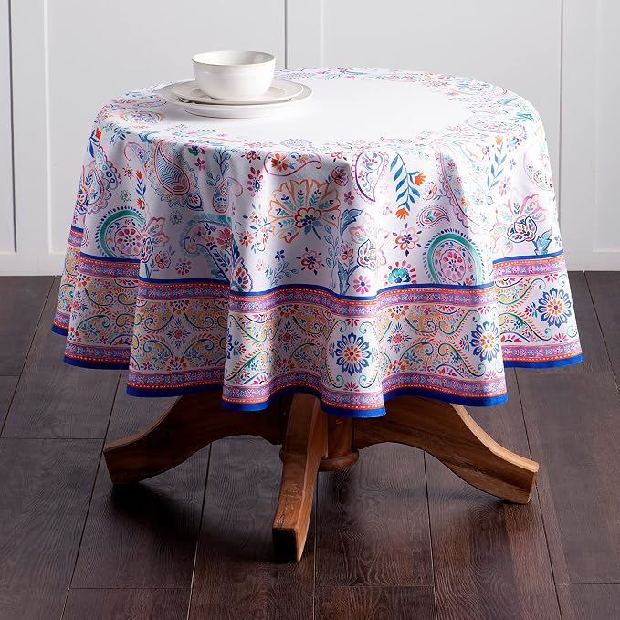 Maison d' Hermine Table Cloth Round Table 100% Cotton 63 Round Inches Tablecloth Reusable Decorative for Dining Kitchen Room Farmhouse Party Home Hotel Restaurant Spring Summer - Indian Floral