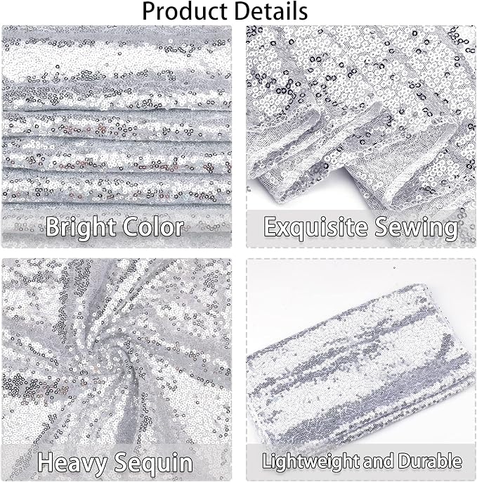 12 Packs 12 X 72 Inch Silver Sequin Table Runner Glitter Dining Table Runner for Birthday Wedding Engagement Bridal Baby Shower Bachelorette Holiday Celebration Party Supplies Decorations (Silver)