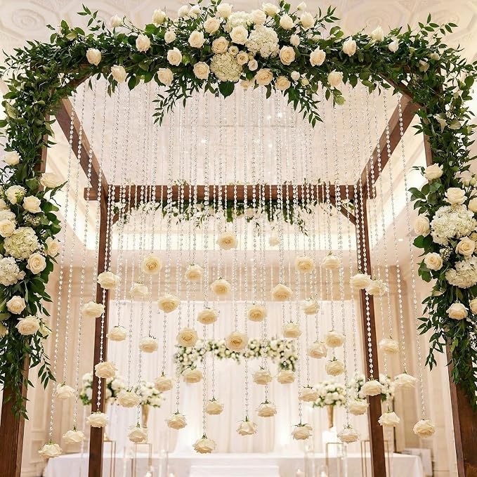 Norme 16pcs 31.4 Inch Wedding Rose Hanging Garland Crystal Beaded String Garland Artificial Rose Flower Decor for Wedding Engagement Bridal Shower Party Valentine's Day Party Decorations