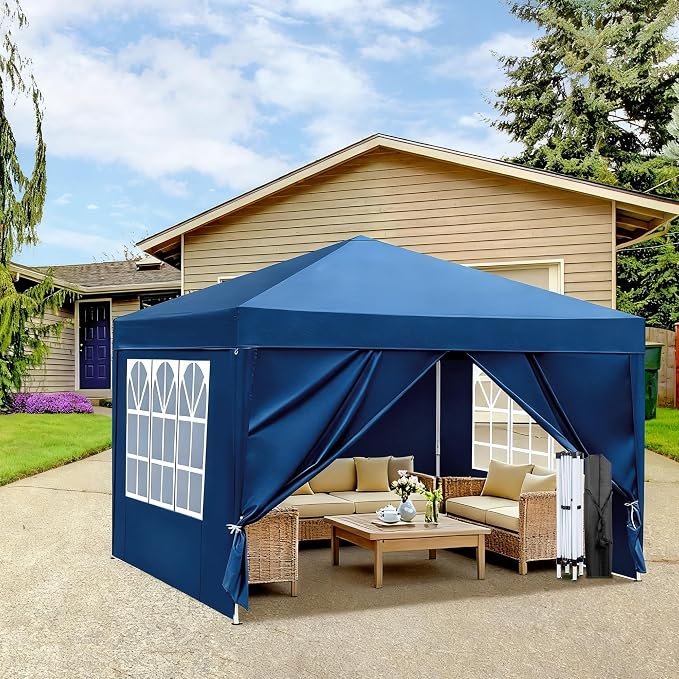 10 X 10FT White Pop Up Canopy Party Tent, Outdoor Commercial Instant Gazebo with 4 Removable Sidewalls for Events, Wedding, Backyard, Patio, Easy Set Up Sun Shade with Carrying Bag