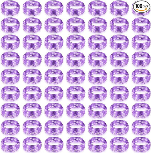 Hortsun 100 Packs Fairy Lights Battery Operated 3 Speed Modes, 7 Ft/ 2 M 20 LED Battery String Mini Waterproof Wire Twinkle Lights Bulk for Wedding Party Birthday Vases Decor (Purple Light)