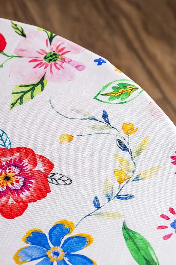 Maison d' Hermine Table Cloth Round Table 100% Cotton 63 Round Inches Tablecloth Reusable Decorative for Dining Kitchen Room Farmhouse Party Home Hotel Restaurant Spring Summer- Happy Florals - Sweety