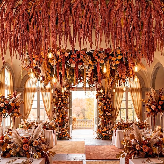 Suncalla 12 Pcs Brown Spring Natural Dried Amaranthus Hanging Flowers Amaranthus Artificial Flowers for Wedding Arch Bouquet Floral Garland Wall Home Decoration (23 Inch)