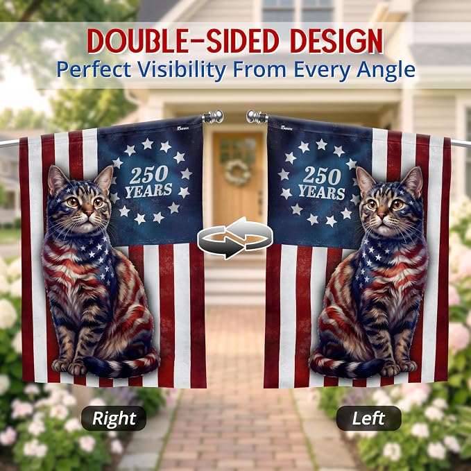 FLAGWIX American Patriotic Cat Flag - Polyester Double-sided Yard Flags For Outside House Flag (29.5" x 39.5") - 4th of July Decorations for Home Yard Garden Decor Banner, Gifts For Men Women