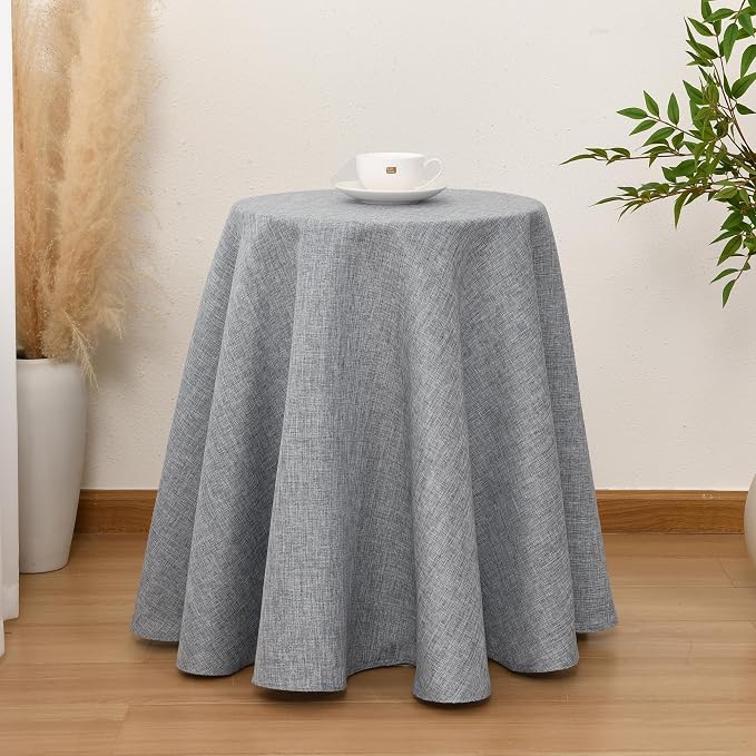 Hiasan Table Cloth Round Linen Tablecloth 120 Inch - Wrinkle and Stain Resistant Washable Polyester Fabric Table Cloth for Dining Room Kitchen Party, Grey