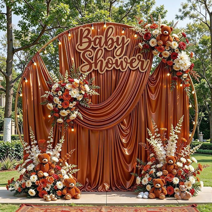 Terracotta Glitter Backdrop Curtains - 10x12FT Satin Photo Backdrop, Wrinkle-Free Shimmer Back Drop Cloth Shiny Drapes for Photobooth Wedding Birthday Parties Photoshoot Background Decorations