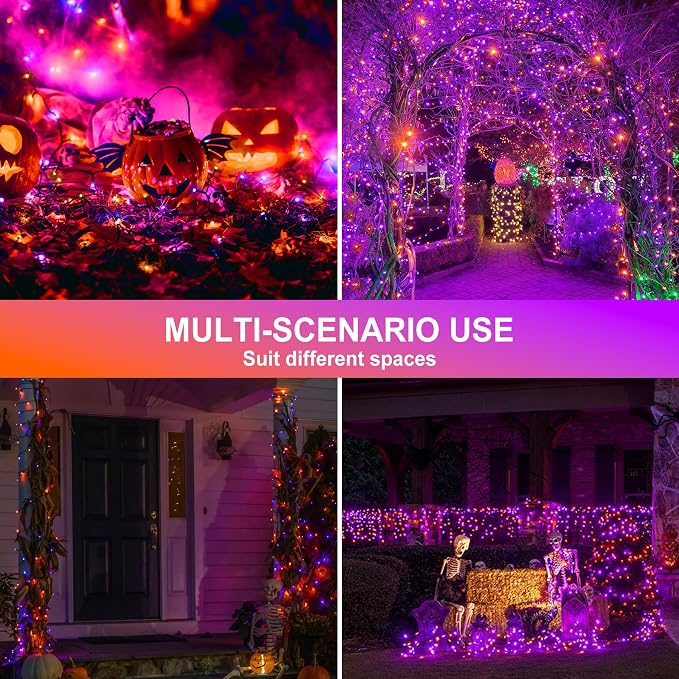 kemooie 500 LED Halloween Lights, 164FT 8 Lighting Modes Plug in Waterproof Fairy Lights for Outdoor Tree Party Garden Balcony Halloween Decorations (Purple and Orange)