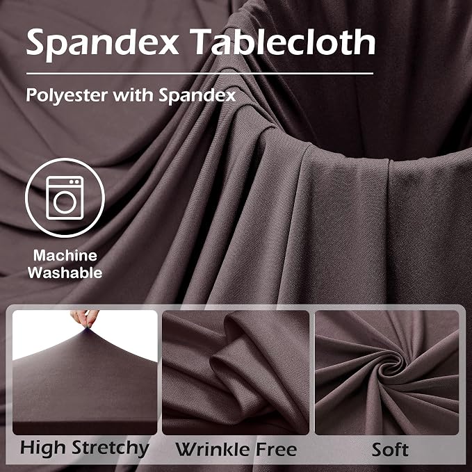 NSSONBEN 2 pk Brown Spandex Tablecloth for 8 Foot Rectangle Tables,Wrinkle Free Fitted Spandex Table Covers 8ft Coffe Stretch Table Cloths with Ruffle Skirt for Parties Weddings Banquet Baby Shower
