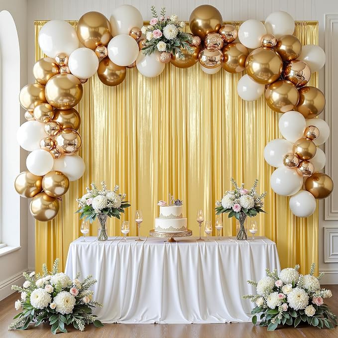 gogoparti 30x14FT Gold Sequin Backdrop Curtain - 6 Panels of 5x14FT Wrinkle-Free Reusable Glitter Drapes for Photography, Weddings, Birthdays & Parties
