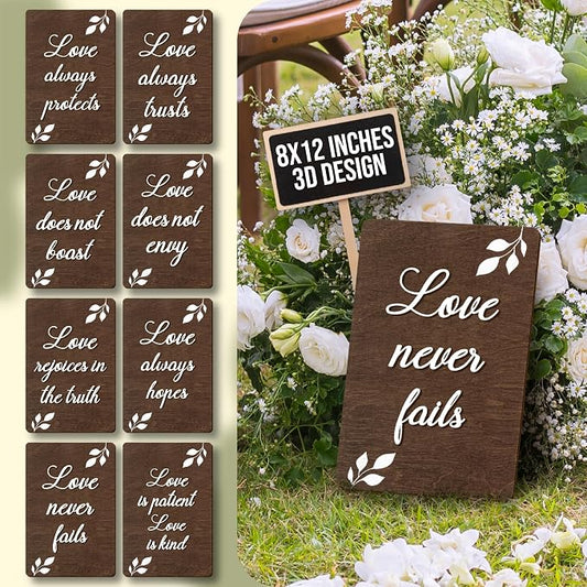 Stofinity Rustic Wedding Aisle Signs - Set Of 8, 1 Corinthians 13 Wooden Wedding Decor Signs