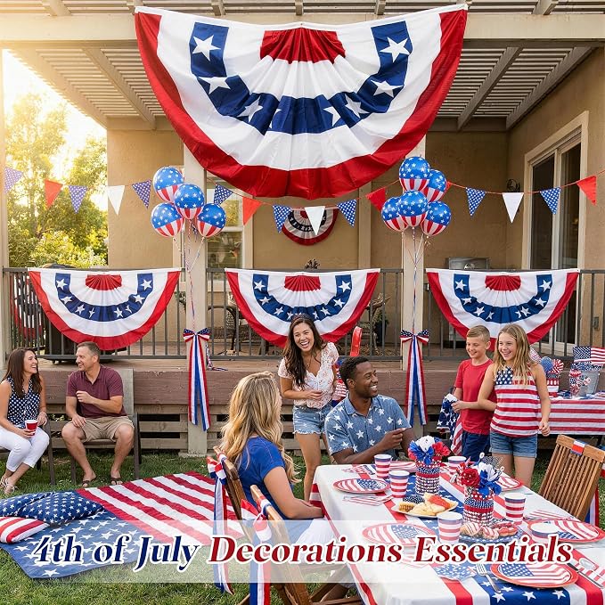 HOOSUN 4th of July Decorations,American Flag Bunting for Outside,Patriotic Fourth of July Bunting Memorial Day Decorations,USA Pleated Fan Flag 1.5x3 FT,Red White and Blue Buntings Banner 3 Pack