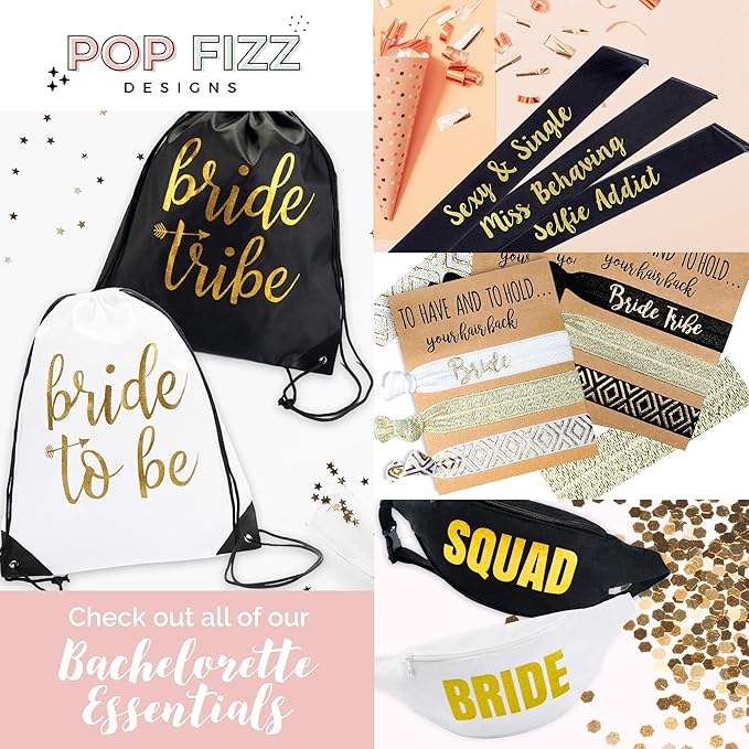 POP FIZZ DESIGNS Bachelorette Sash Set (7 pcs) 1 White Bride to Be Sash + 1 Maid of Honor Sash + 5 Bachelorette Sashes for The Bride Tribe - Amazing Bachelorette Party Favors