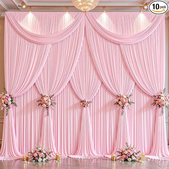 10 Panels Baby Pink Backdrop Curtains - Wrinkle Free Fabric Backdrop Curtain for Photoshoot, 10FT Wedding Party Photo Backdrop Drapes for Birthday Baby Shower Photography Stage Background Decorations