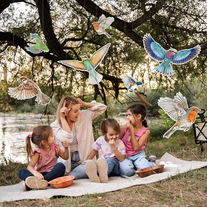 18 Pcs Large Bird Party Decorations 3D Realistic Watercolor Paper Hanging Bird Decoration Paper Songbird Birthday Party Supplies for Wedding Garden Baby Shower Room Ceiling Decor
