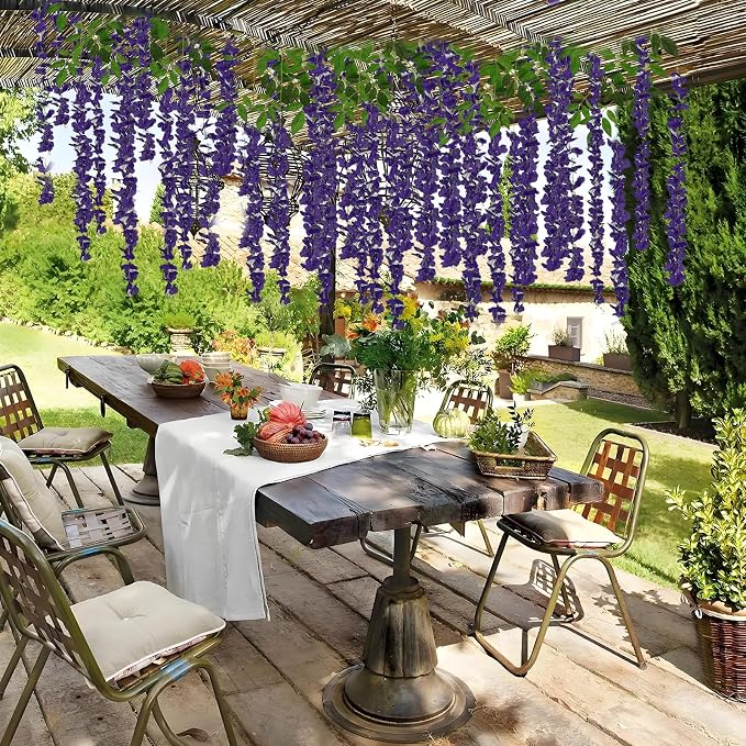 BIRDDIE 48 Pcs of Artificial Wisteria Hanging Flowers, 3.75 Feet Fake Wisteria Flower Strings for Backdrop, Wedding, Ceremony,Garden and Home Wall Decoration (Light Purple)