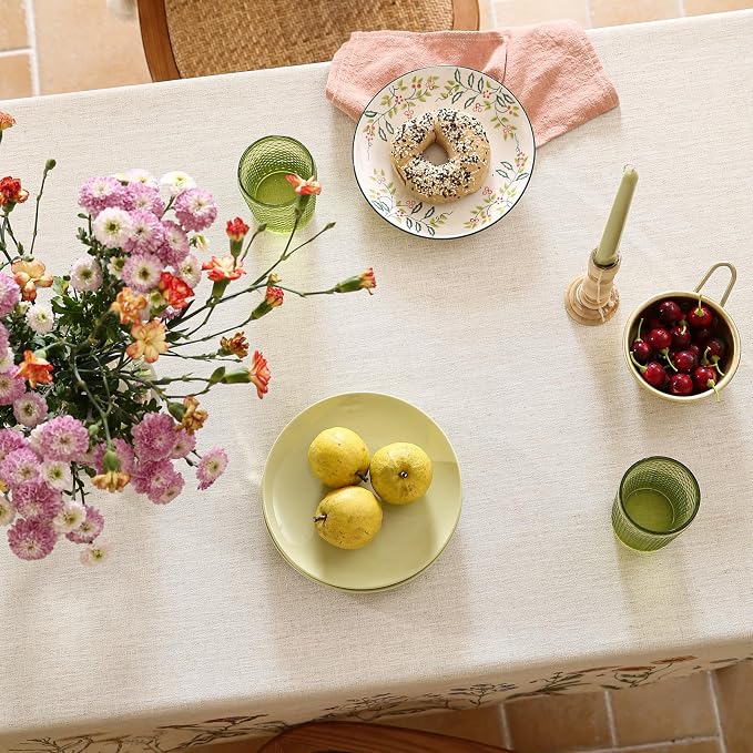 ISAENNE Designer Linen Rectangular Tablecloth,87"x55"-Serenity G | Vintage Elegant French Table Cloth Rectangle Table,Light Beige,Decor,Heavyweight,Dining,Tea Party,Kitchen,Thanksgiving