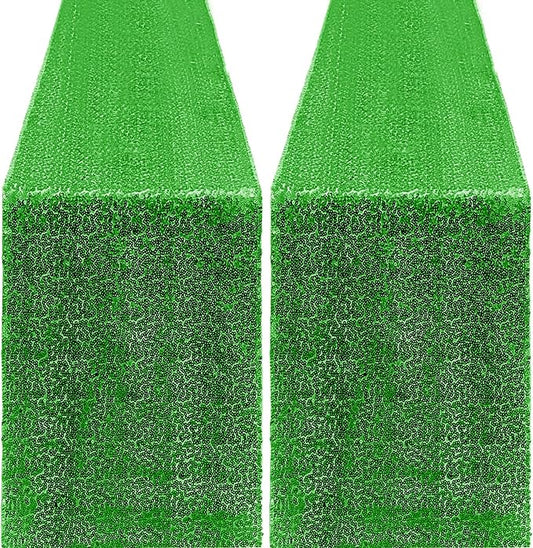 2 Packs 12 x 72 inches Sequin Table Runner, Grass Green Glitter Table Runner for Birthday Party Supplies Wedding Engagement Baby Shower Holiday Celebration Event Decorations