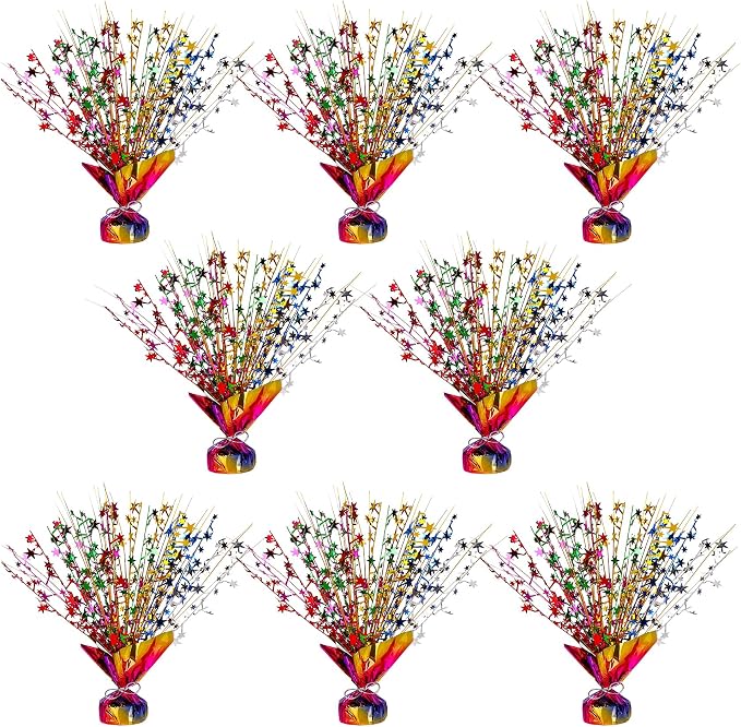 Metallic Star Spray Centerpieces 8 pack for Tables - Bulk 12.4" Foil Fountain Table Decorations for Large Events, Graduation 2026, Wedding Reception (Iridescence)