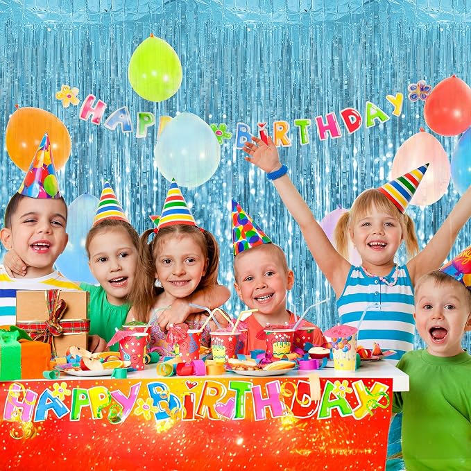 JOYIT 2 Pack Light Blue Tinsel Backdrop - 3.28 ft x 6.56 ft Fringe Backdrop, Glitter Foil Fringe Curtains for Party Decorations, Birthday, Bachelorette, Graduation, Wedding (Light Blue, 2 Pack)