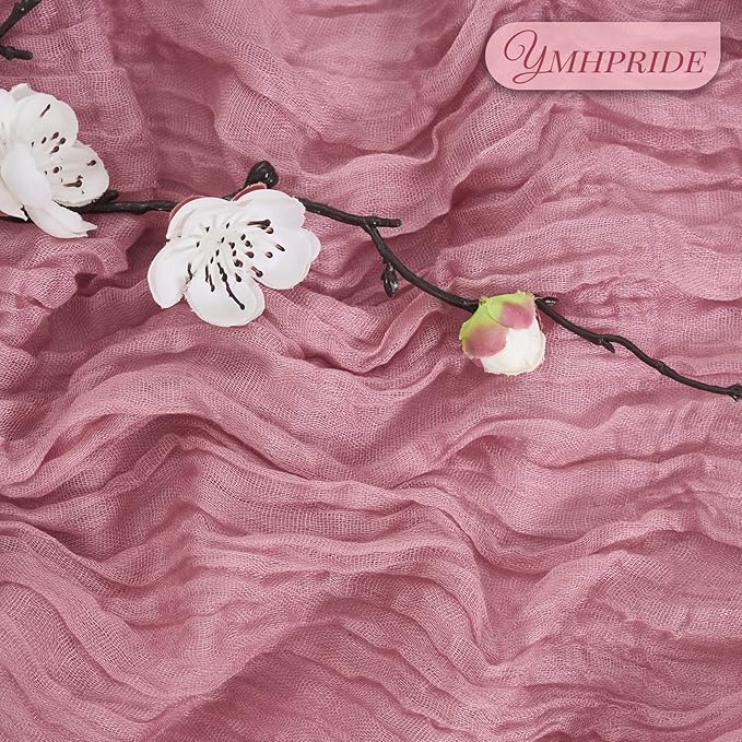 12 Pack Cheesecloth Table Runner 35 x 120 inch Long Boho Cheese Cloth Gauze Table Runners Semi Sheer Table Runner for Wedding Decor, Bridal Shower, Birthday Party (Dusty Rose)