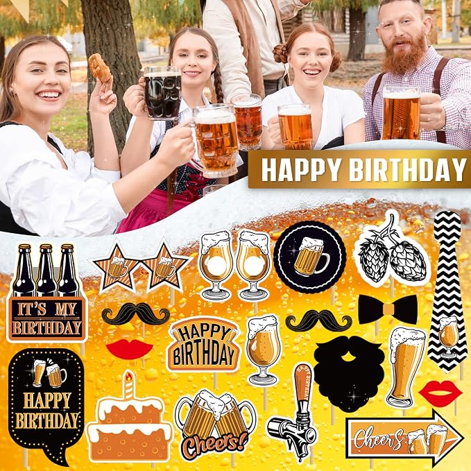 Black and Gold Party Decorations for Men and Women: Happy Birthday Banner, Fringe Curtains, "Cheers to You" Foil Balloons, Hanging Swirls, Photo Props, Birthday Sash