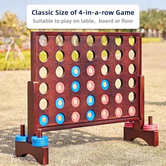 Giant Wooden 4 in a Row Vintage 2.8Ft Outdoor Yard Game for Adults Famliy, with 42 Pcs Chips & Durable Carrying Bag, Halloween Christmas Party Game Gifts for Lovers