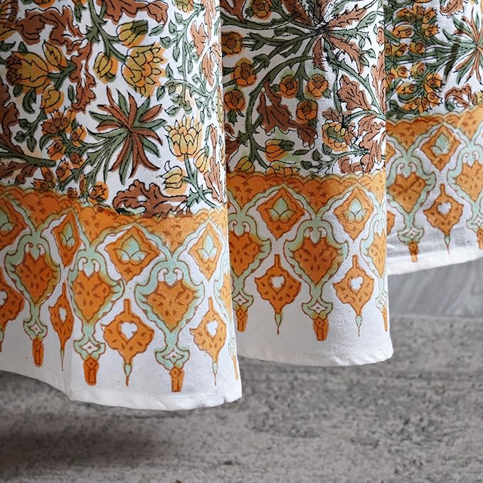 Ridhi Round Tablecloth Hand Block Print 100% Cotton Reusable Goldenrod Yellow 60 Inch Table Cover Decorative Everyday Use for Dining, Home, Party, Wedding, Farmhouse Gift for Spring, Mother's Day