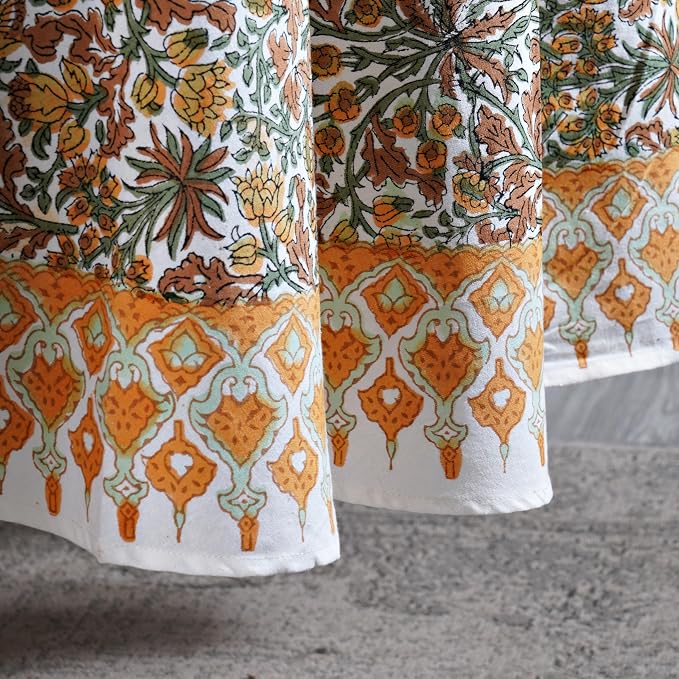 Ridhi Round Tablecloth Hand Block Print 100% Cotton Reusable Goldenrod Yellow 120 Inch Table Cover Decorative Everyday Use for Dining, Home, Party, Wedding, Farmhouse Gift for Spring, Mother's Day