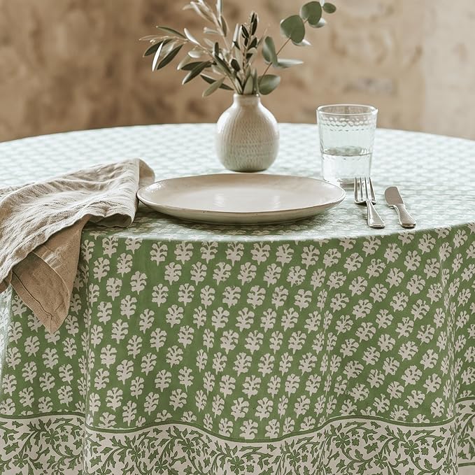 ATOSII Cotton Tablecloth 90" Inches Round Pista