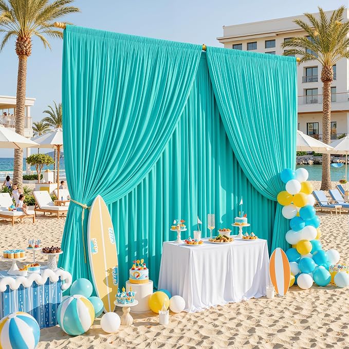 20ft×12ft Turquoise Backdrop Curtains for Wedding Parties, 4 Panels Wrinkle Free Polyester Photo Backdrop Drapes Back Drop Cloth for Birthday Photography Background