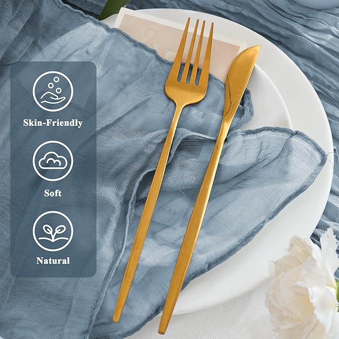 24 Pack Cheesecloth Napkins 20"x20" Dusty Blue Boho Gauze Cheese Cloth Napkins Bulk Rustic Dinner Table Decor for Wedding Bridal Baby Shower Party