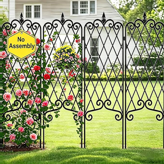 AMAGABELI GARDEN & HOME 4 Pack 60” x 18” Garden Trellis for Climbing Plants Outdoor Garden Fencing Decorative Plant Trellis Vegetables and Rose Trellis for Ivy Cucumbers Black