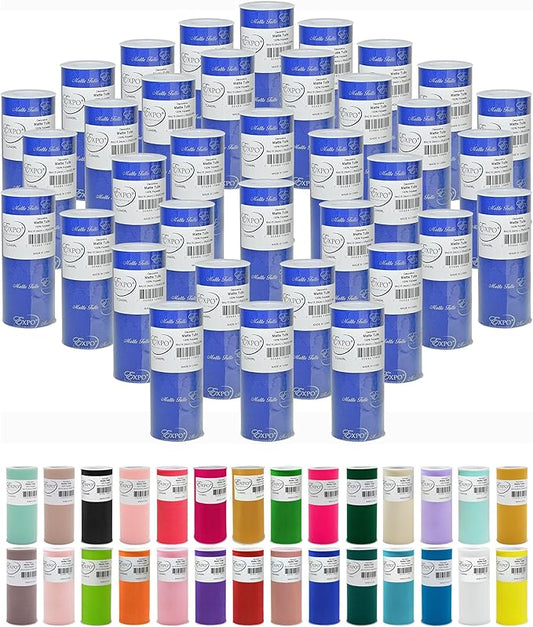 Expo International Decorative Matte Tulle, Lightweight Polyester Tulle Fabric for Tutus, Costumes, and Party Decorations, Washable, Easy-to-Use, 6 Inch x 25 Yards, Royal Blue, Pack of 36