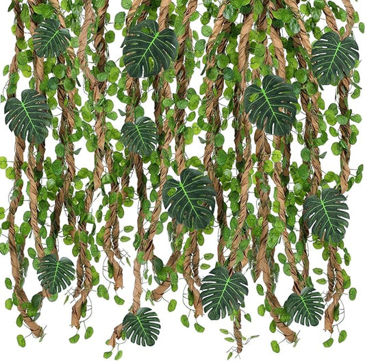 1 Set Jungle Theme Party Decoration Vine for Room Decor Safari Rainforest Leaf with 98 ft Kraft Paper Artificial Ivy Greenery Garland Fake Tropical Palm Leaf Garden Indoor Classroom (Retro)