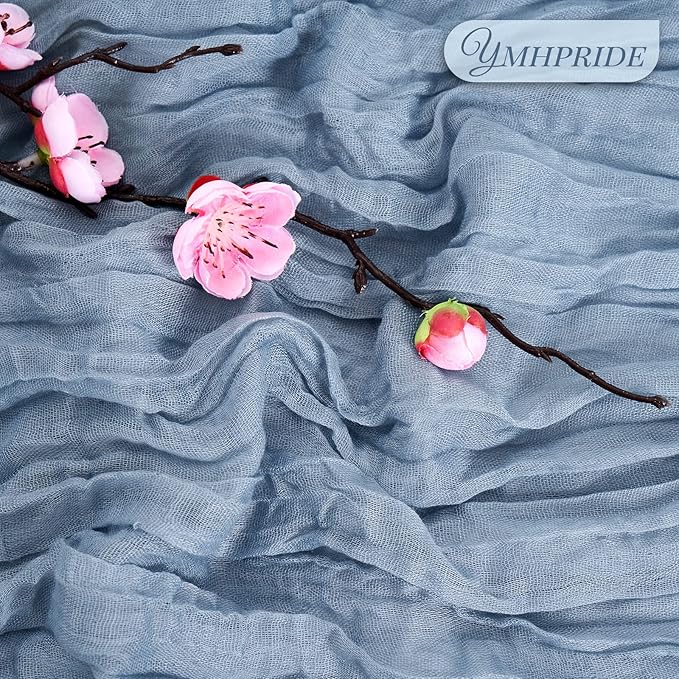 12 Pack Cheesecloth Table Runner 35 x 120 inch Long Boho Cheese Cloth Gauze Table Runners Semi Sheer Table Runner for Wedding Decor, Bridal Shower, Birthday Party (Dusty Blue)