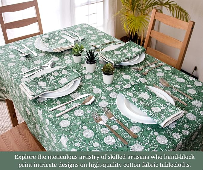 Block Print Table Cloth- 60x120 Inch Rectangle 100% Cotton Handmade Pre-Shrink, Washable for Spring, Kitchen & Dining Perfect for Patio, Indoor & Outdoor, Farmhouse