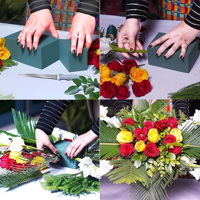 FLOFARE Pack of 8, Dry and Wet Floral Foam Blocks for Fresh and Artificial Flowers, Each (7.8” L x 3.5” W x 2.4” H), for Wedding, Birthdays, Home, Office and Garden Decorations
