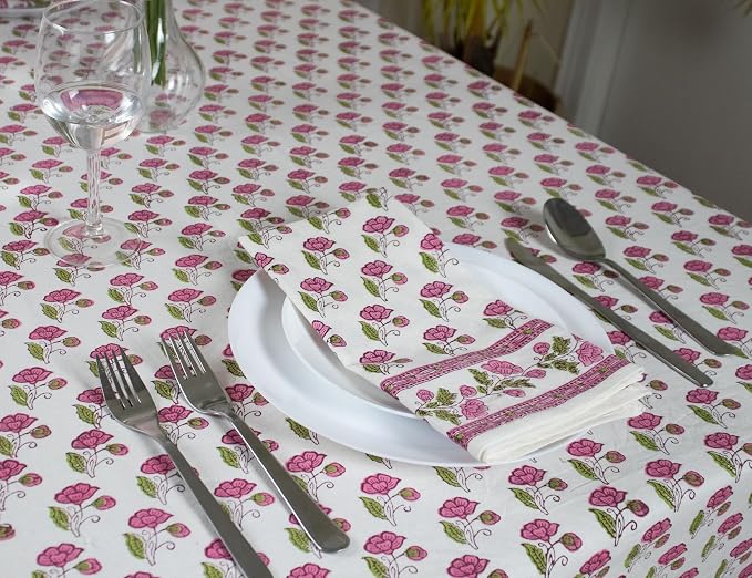 Block Print Table Cloth- 60x108 Inch Rectangle 100% Cotton Handmade Pre-Shrink, Washable for Spring, Kitchen & Dining Perfect for Patio, Indoor & Outdoor, Farmhouse